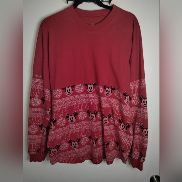 Disney (Sz L) Red & White Mickey Mouse Merry Christmas Spirit Jersey LS Sweater - Picture 2 of 10